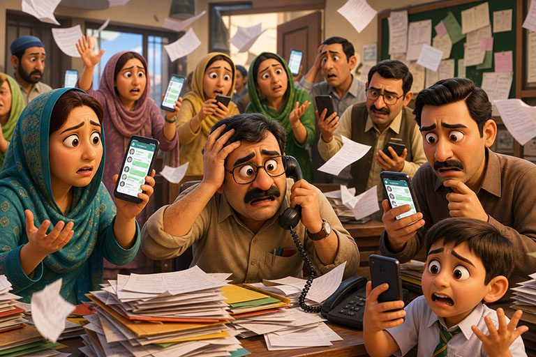 Chaotic school communication through messy phone groups and paper notices