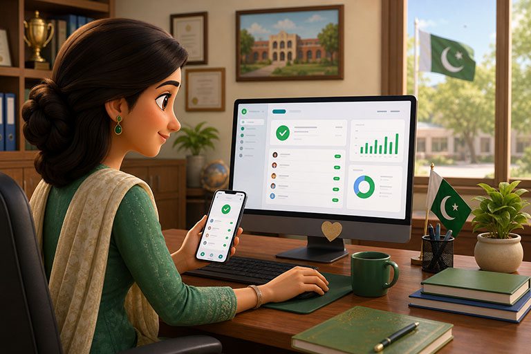 Calm school office using a branded web portal and mobile app