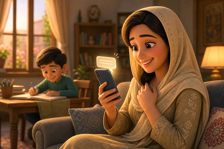 Happy parent receiving clear school updates on their phone