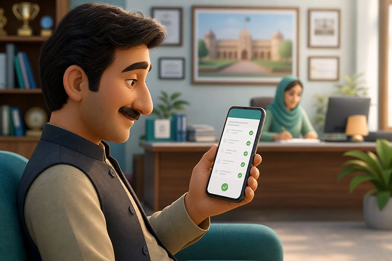 Parent calmly viewing a clear digital fee invoice