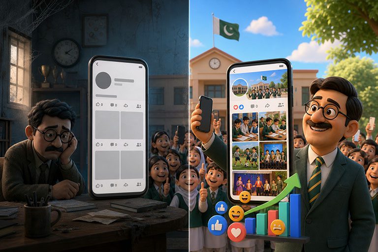 Neglected school social pages versus lively daily school content with growing audience