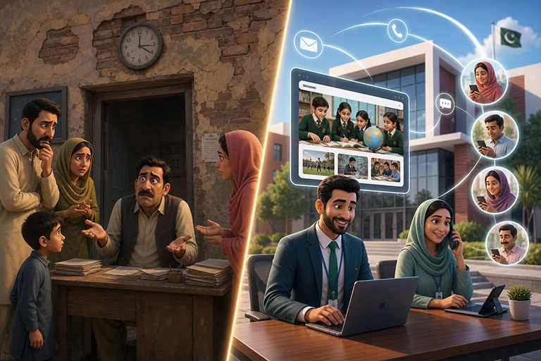 School without online presence versus a modern school website attracting admissions