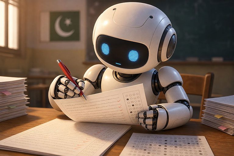 AI carefully reading handwritten subjective answers and objective questions